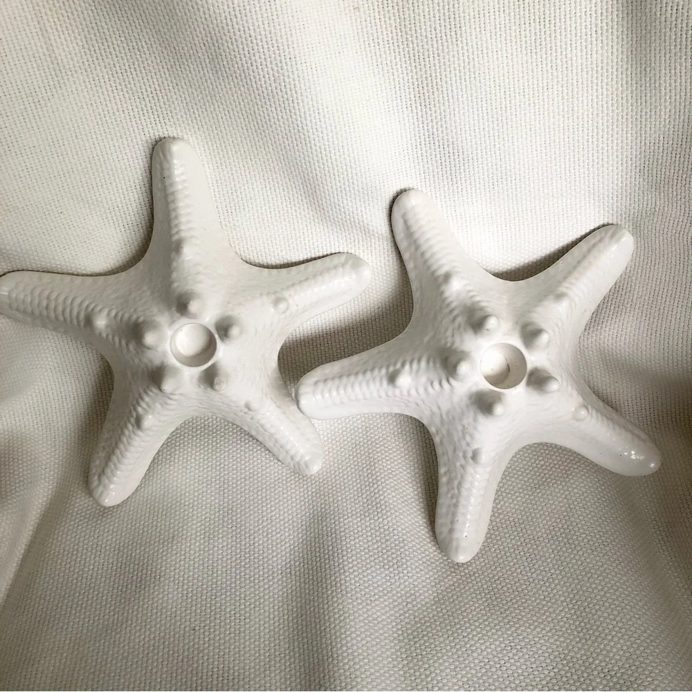 Ceramic seastar starfish candle holders cream